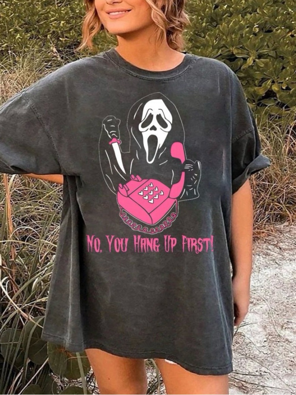 Ghostface No You Hang Up Vintage Wash Halloween Graphic Tee 2X